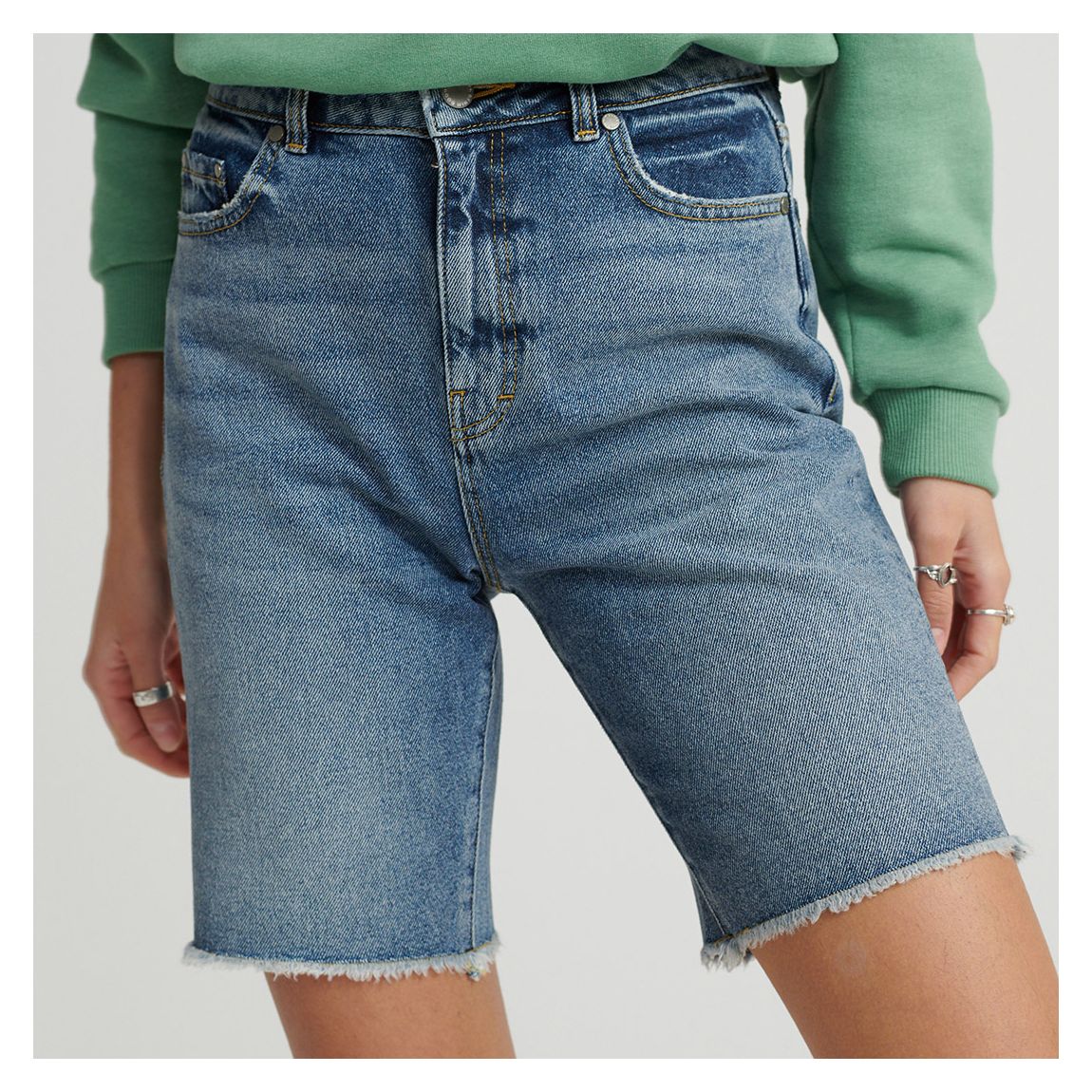 Mid Blue Bermuda Boy Denim Shorts main product photo
