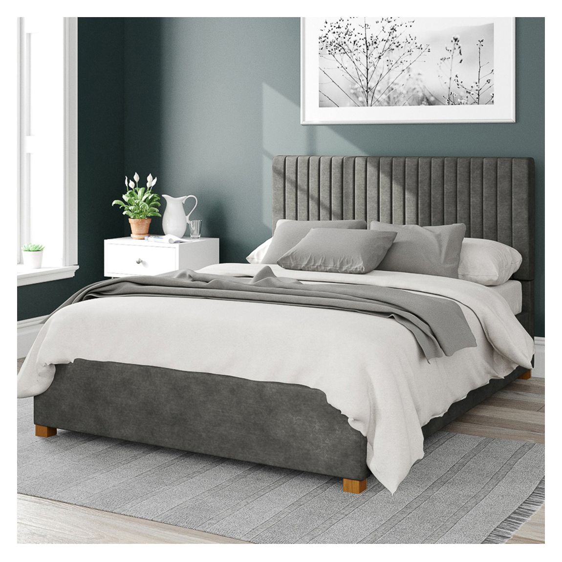 Grant Kimiyo Linen Fabric Double Ottoman Bed, Granite main product photo