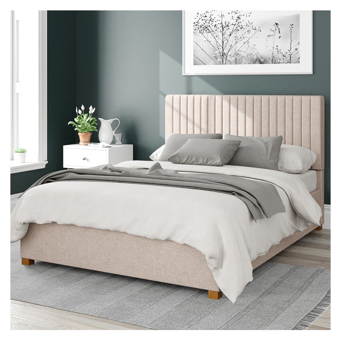 Grant Saxon Twill Fabric Kingsize Ottoman Bed, Natural main product photo