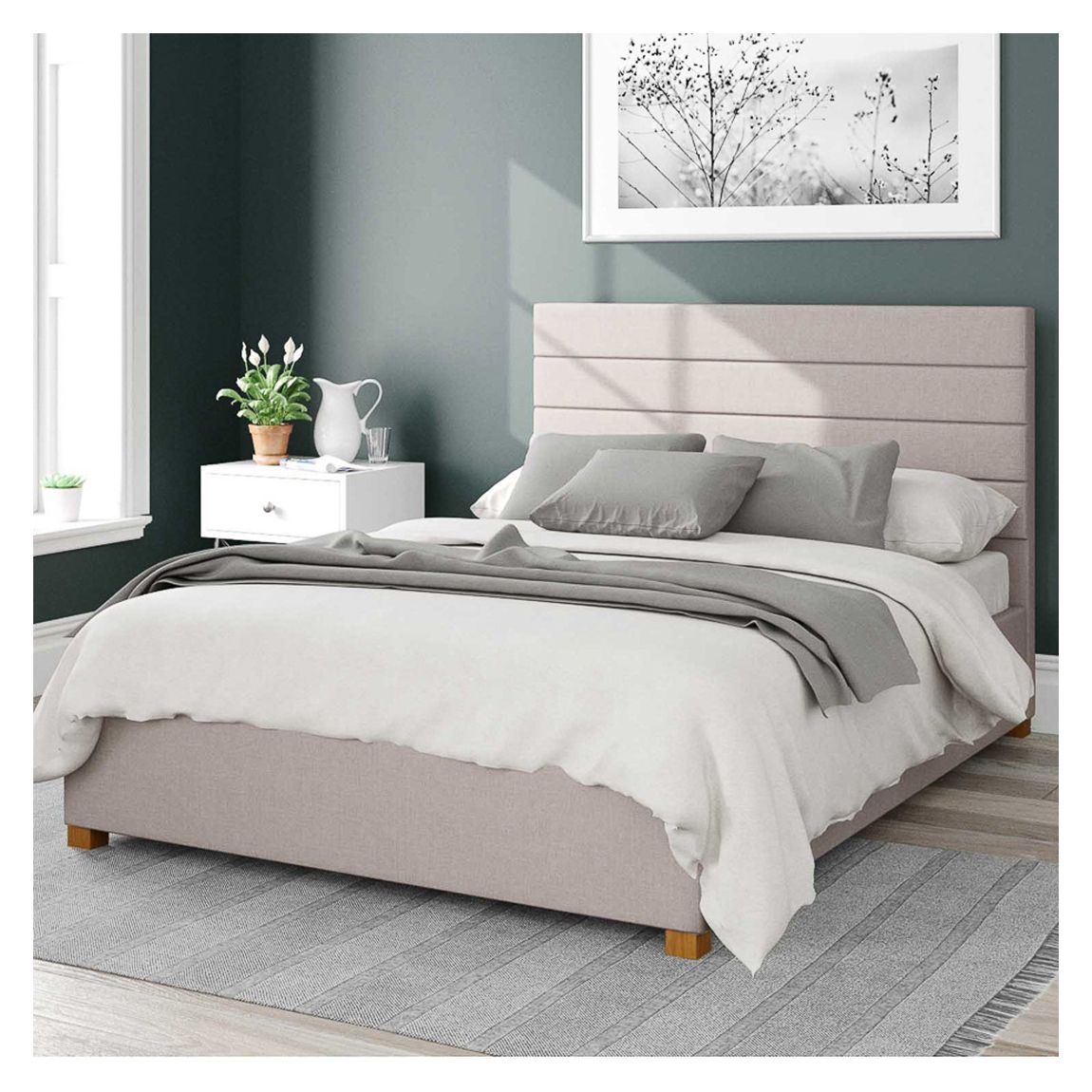 Kelly Eire Linen Fabric Super King Ottoman Bed, Off White main product photo