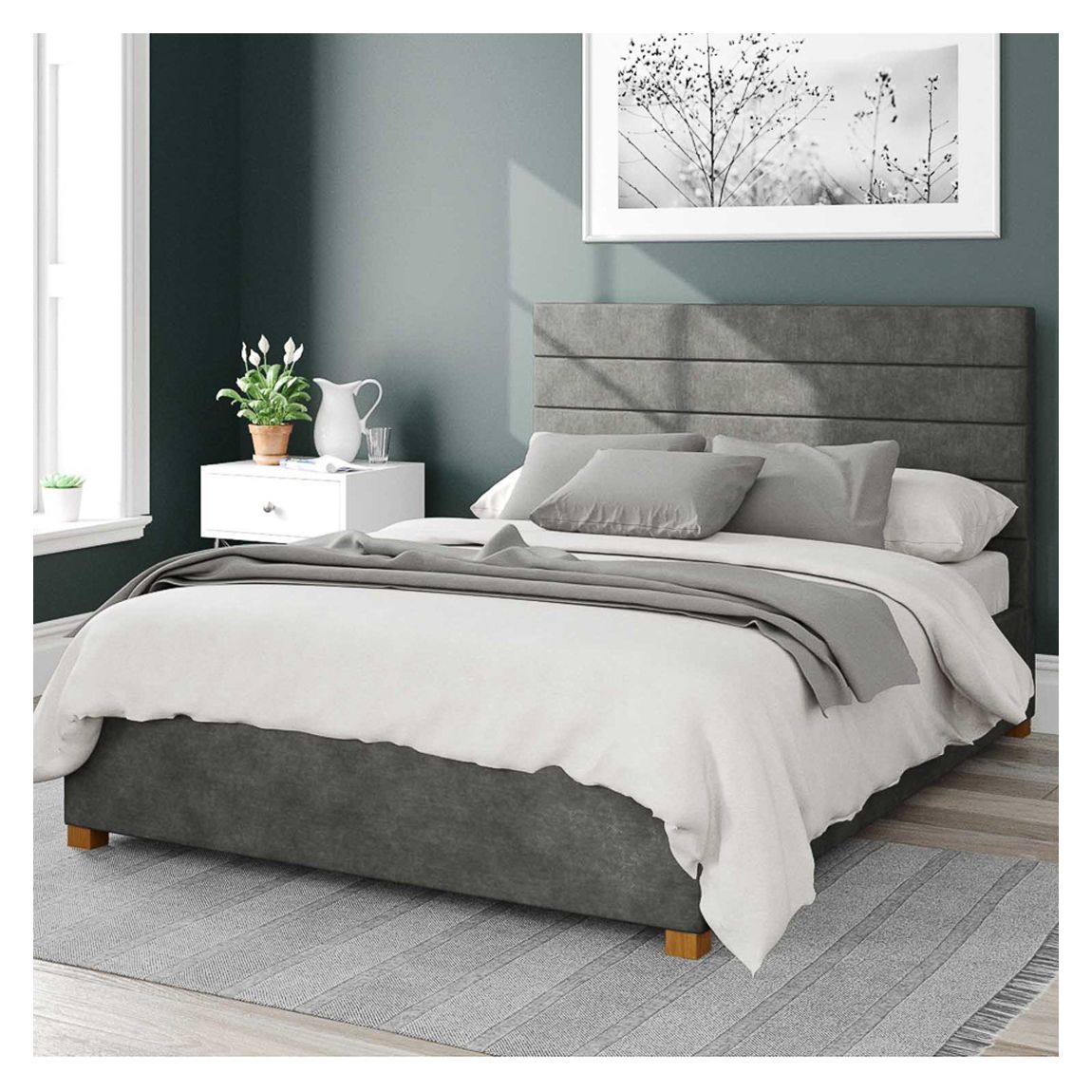 Kelly Kimiyo Linen Fabric Super King Ottoman Bed, Granite main product photo
