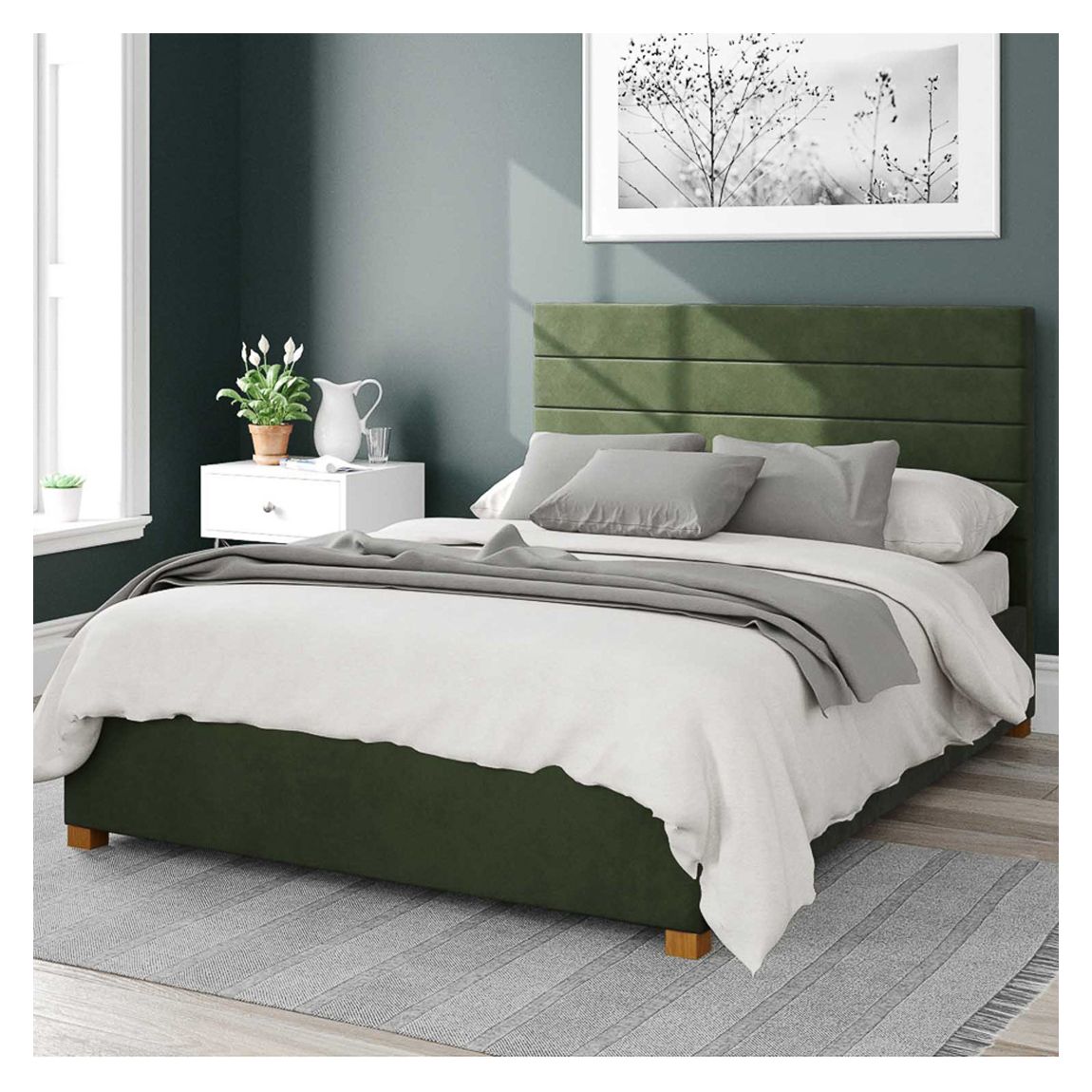 Kelly Plush Velvet Fabric Kingsize Ottoman Bed, Forest Green main product photo