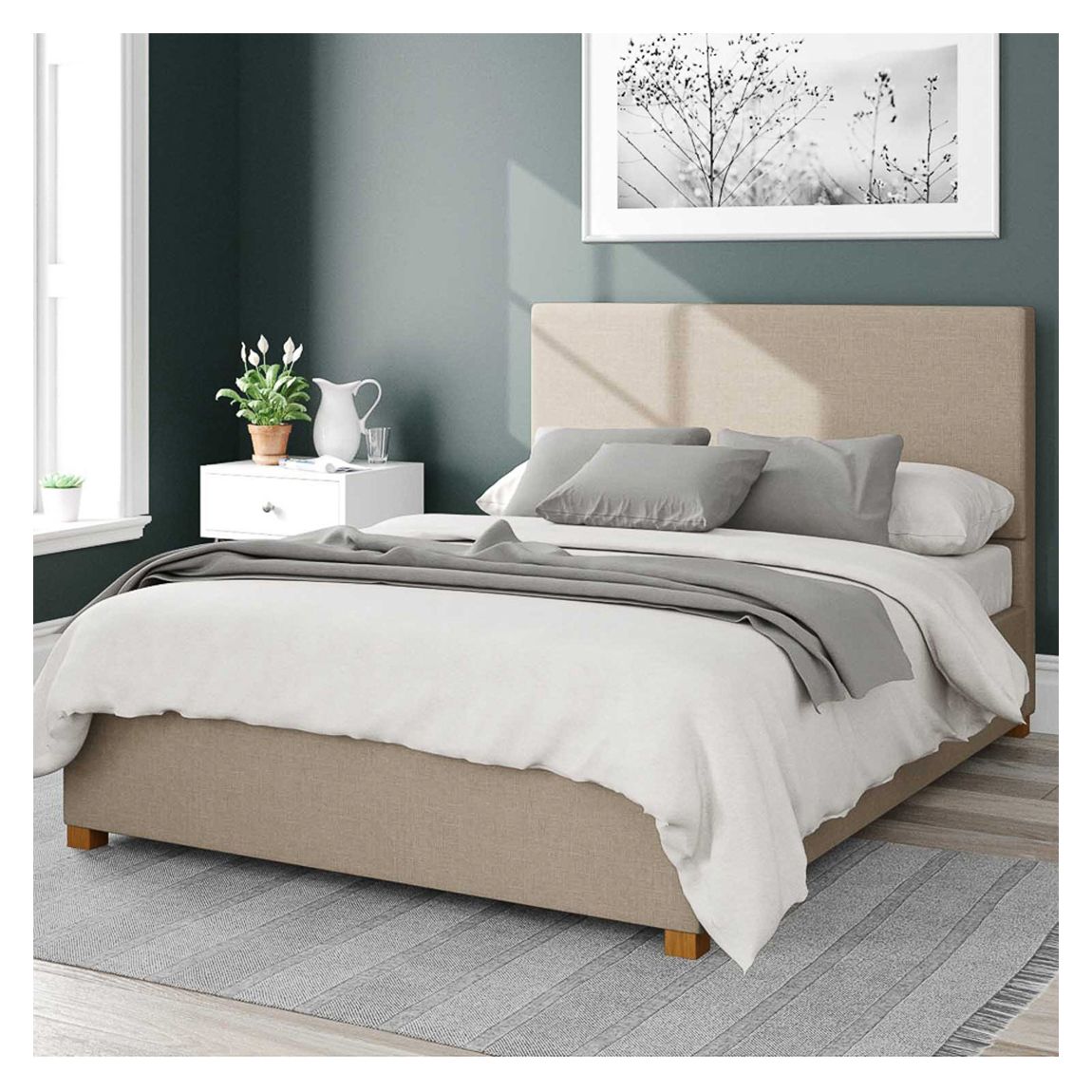Garland Eire Linen Fabric Double Ottoman Bed, Natural main product photo