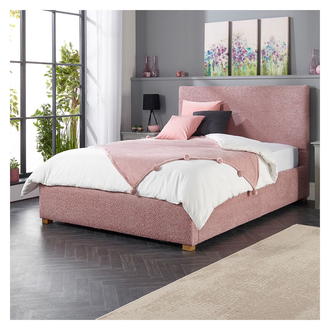Aspire Bouclé© Upholstered Garland Ottoman Double Bed Frame, main product photo