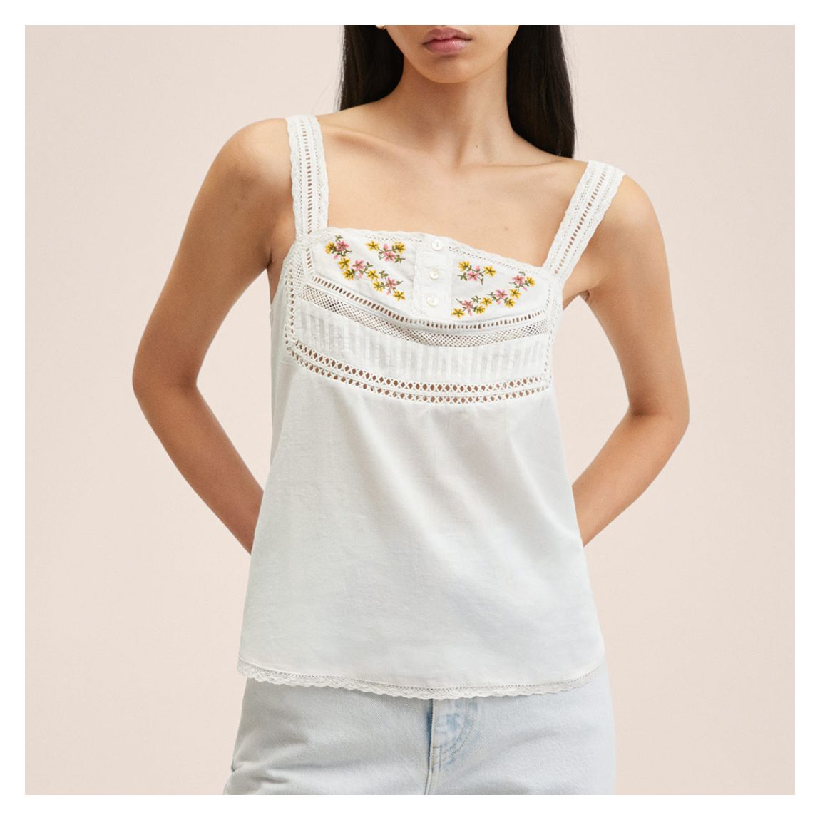 Ecru Embroidered Cotton Top main product photo