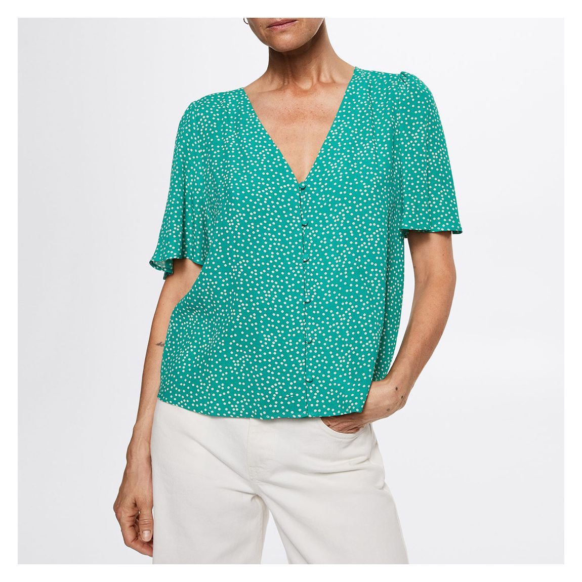 Green Flowy Printed Blouse main product photo