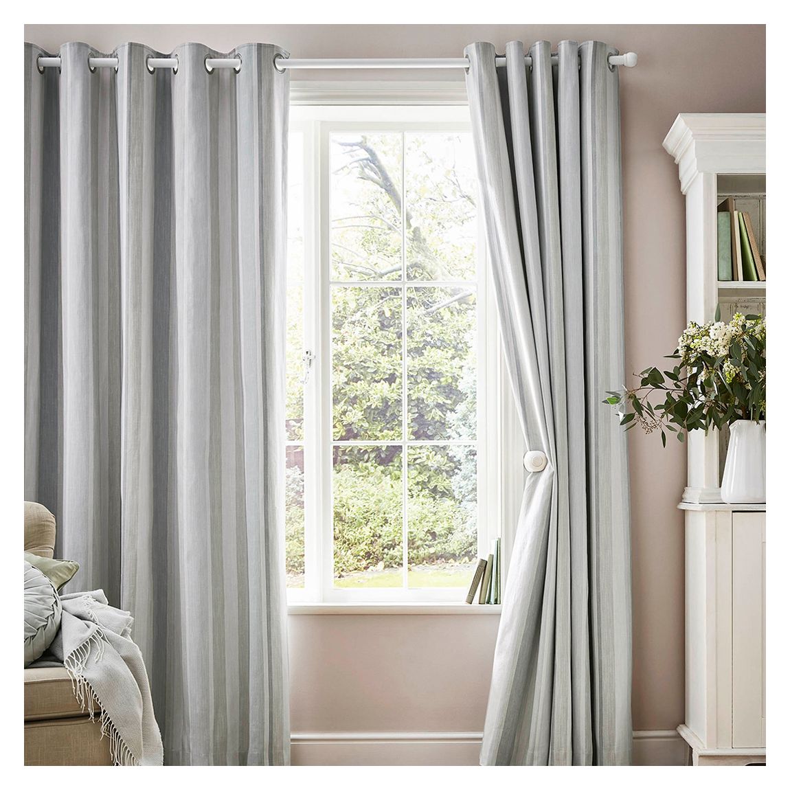 Awning Stripe 168x183cm Black Out Eyelet Ready Made Curtains, Smoke Green main product photo