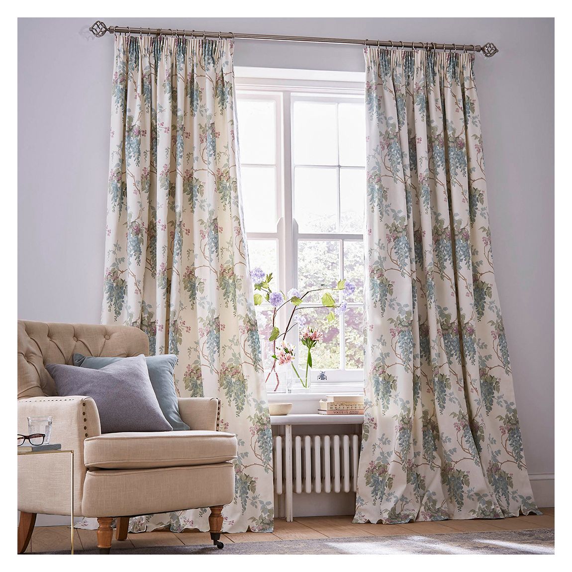 Wisteria 168x183cm Header Tape Ready Made Curtains, Duck Egg/Pistachio main product photo