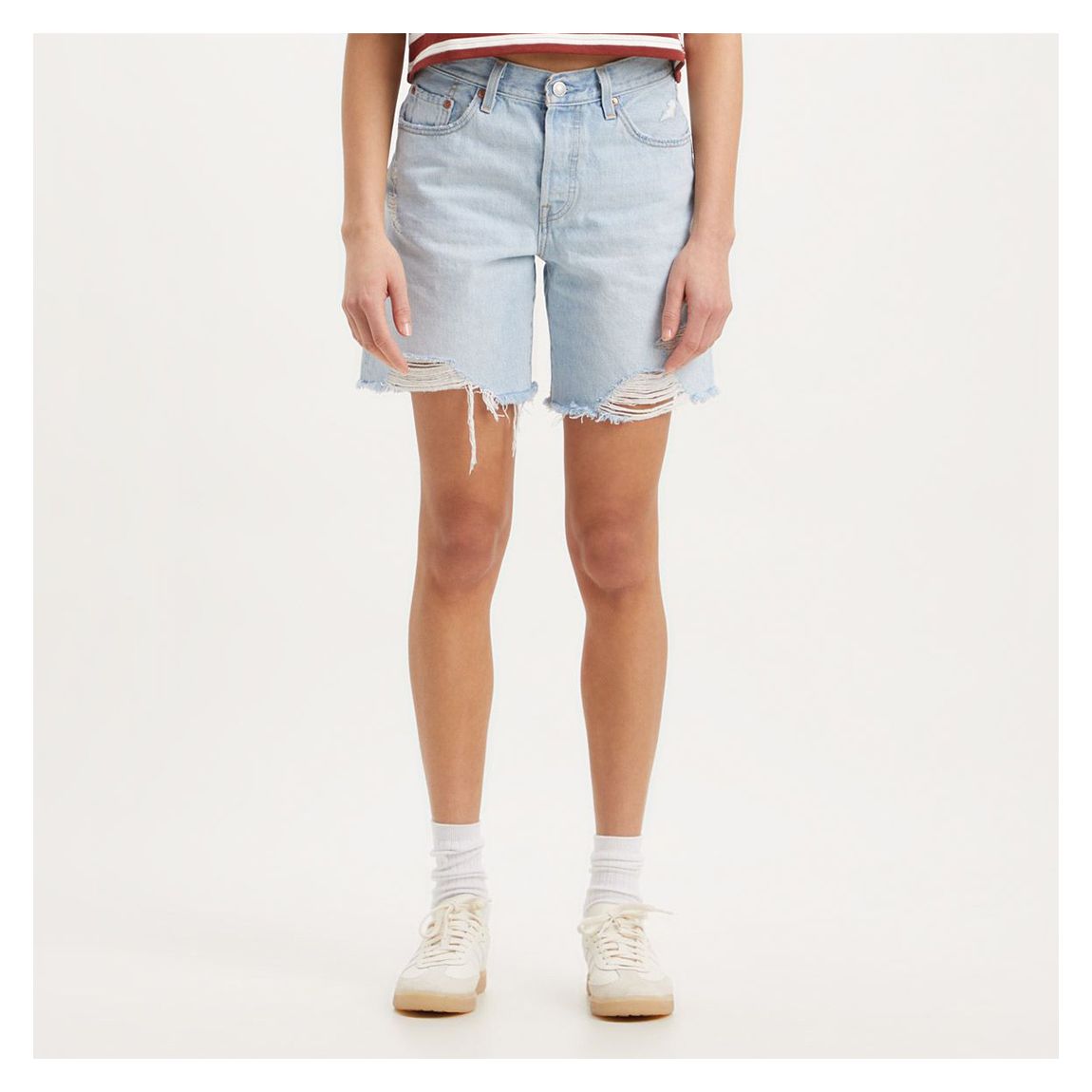 Light Blue 501® Frayed Hem Denim Shorts main product photo