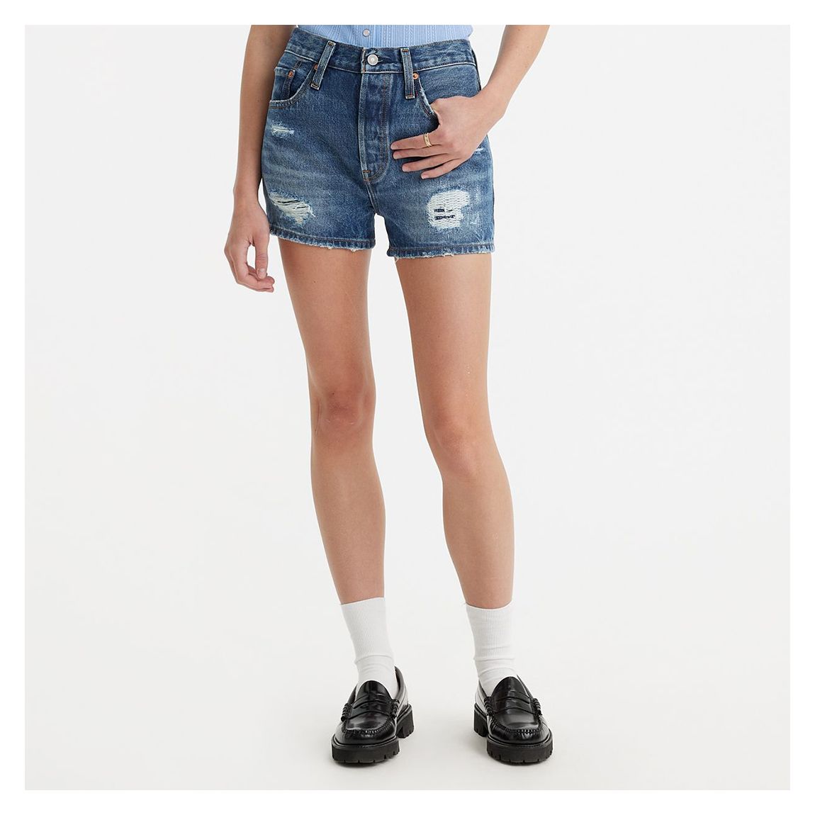 Blue 501® Distressed Denim Shorts main product photo