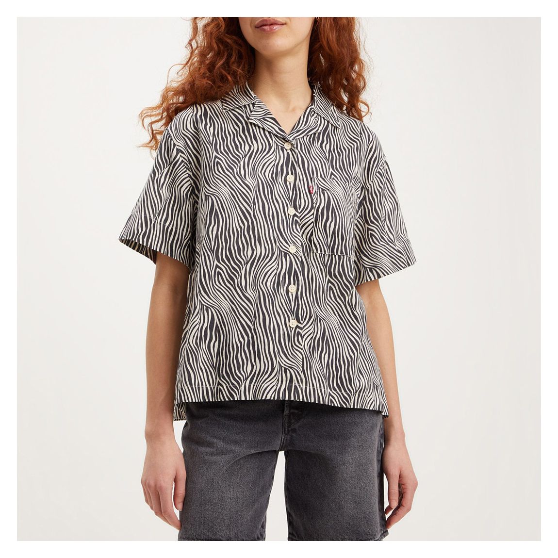 Black Ari Animal Print Linen Blend Shirt main product photo