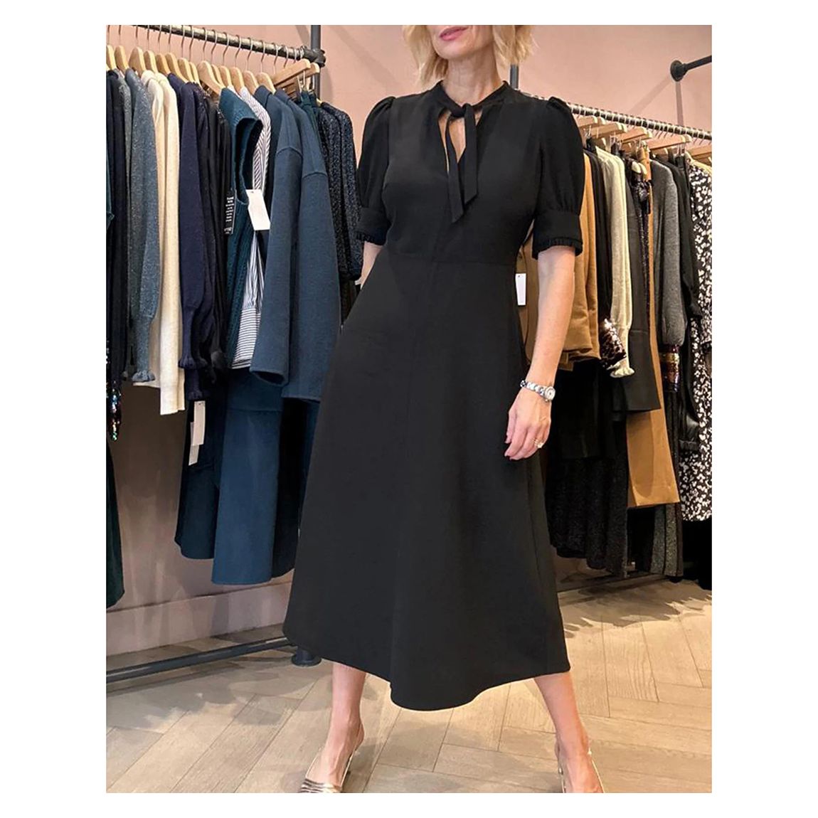 Black Paulina Tie Neck Dress main product photo