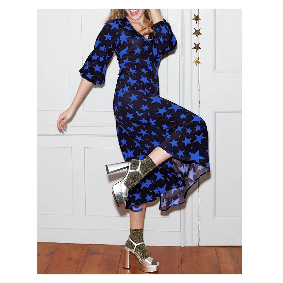 Navy Star V Neck Midi Dress main product photo