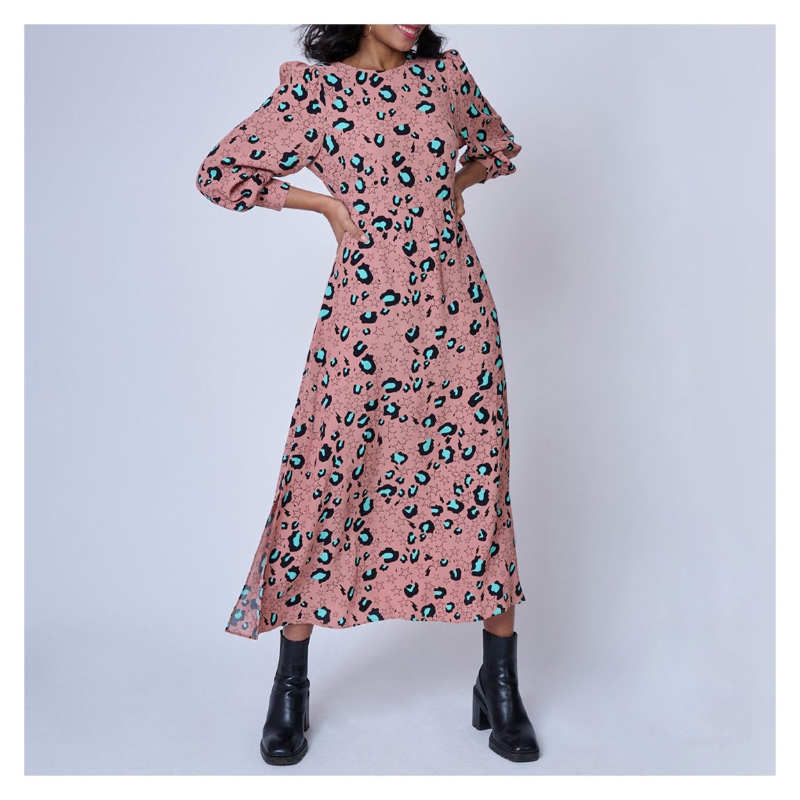 Pale Pink Leopard Midi Dress main product photo