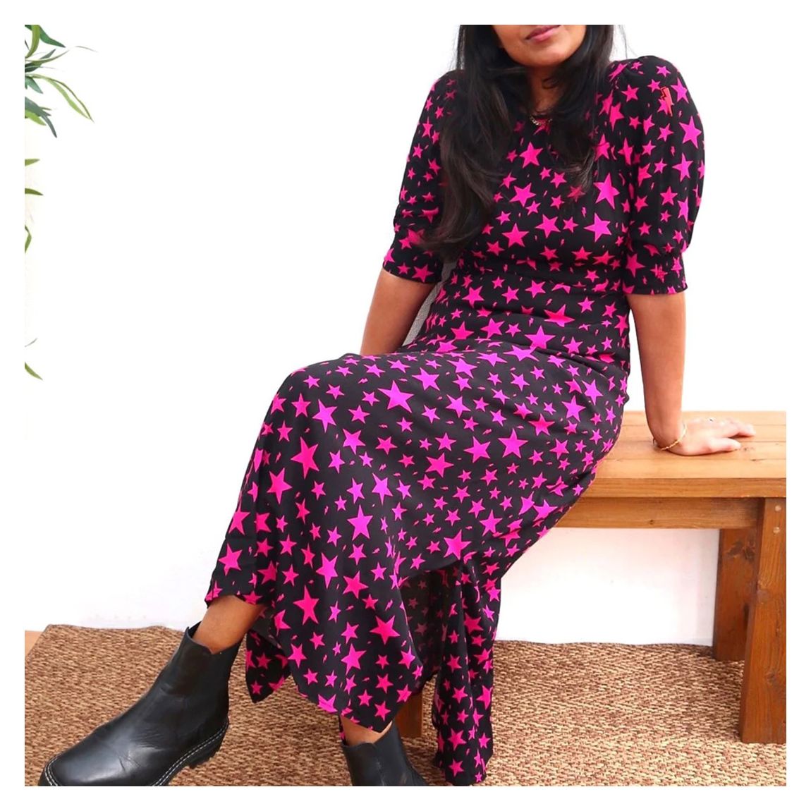 Pink Star Short Sleeve Midi Dress main product photo