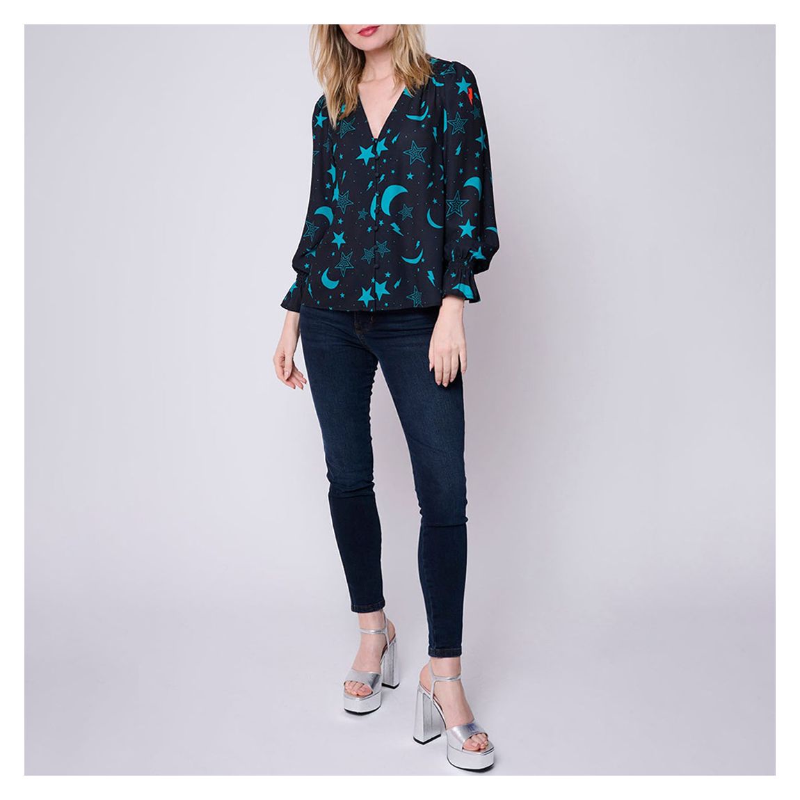 Navy Moon Print Blouse main product photo