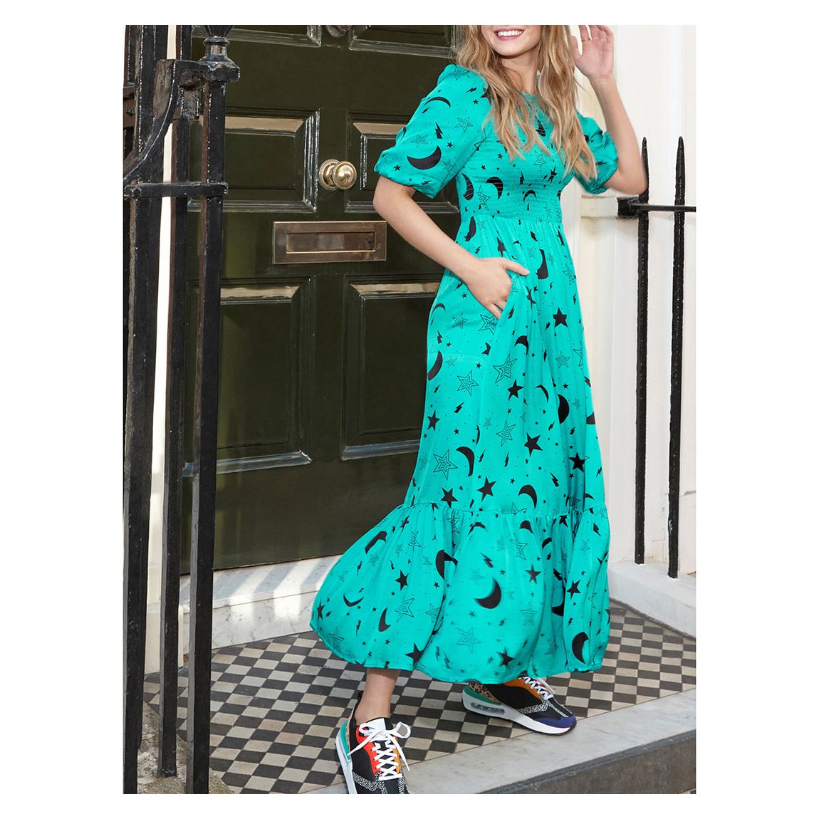 Teal Moon Print Maxi Dress main product photo