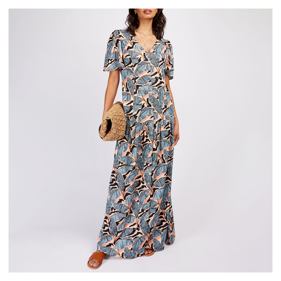 Multi Leaf Print Maxi Dress main product photo