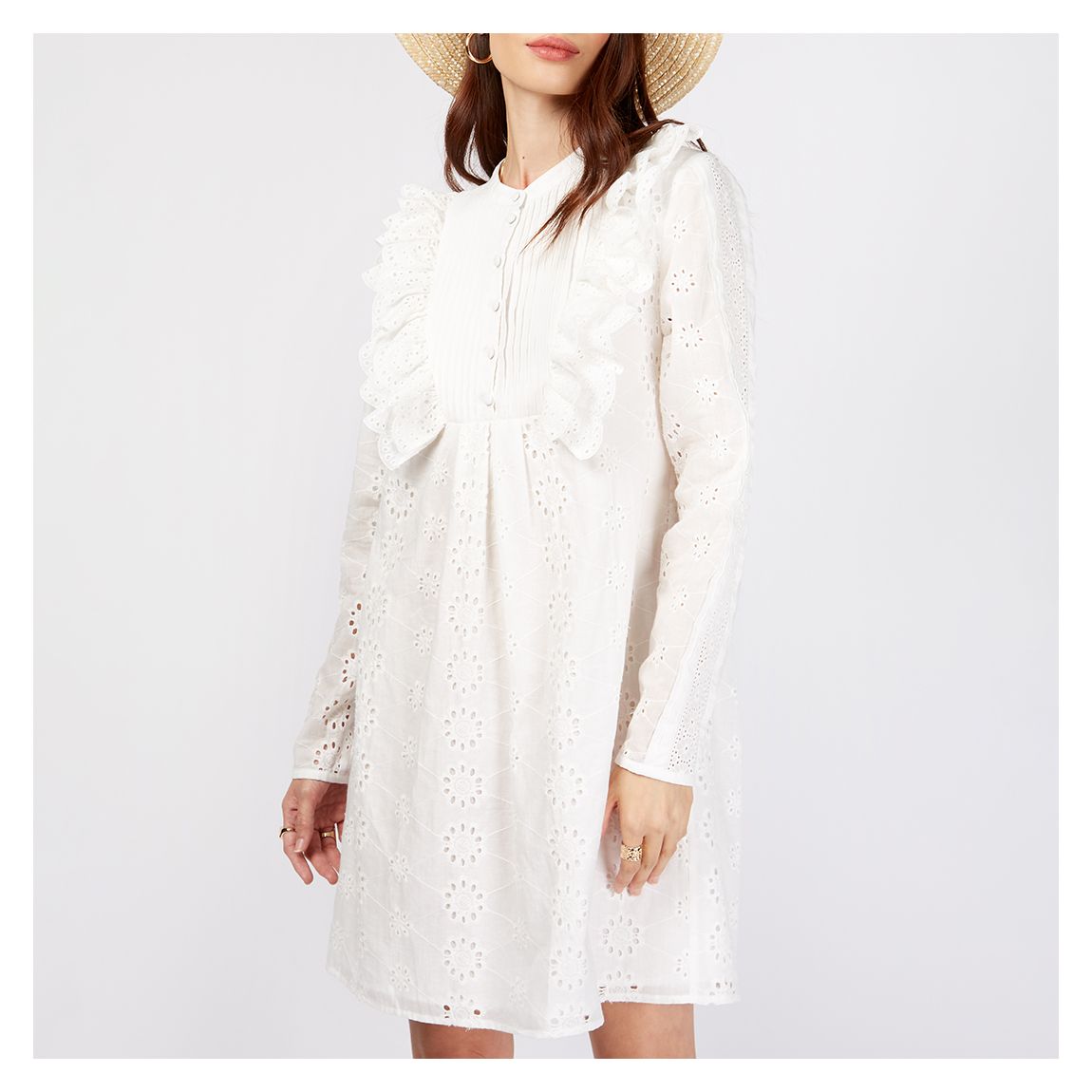 White Broderie Frill Mini Dress main product photo