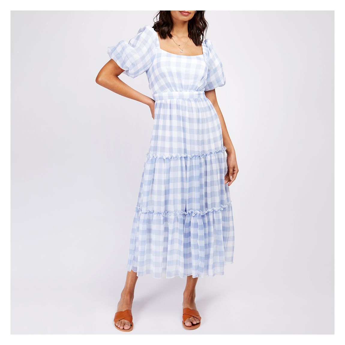 Blue Gingham Bow Back Maxi Dress main product photo