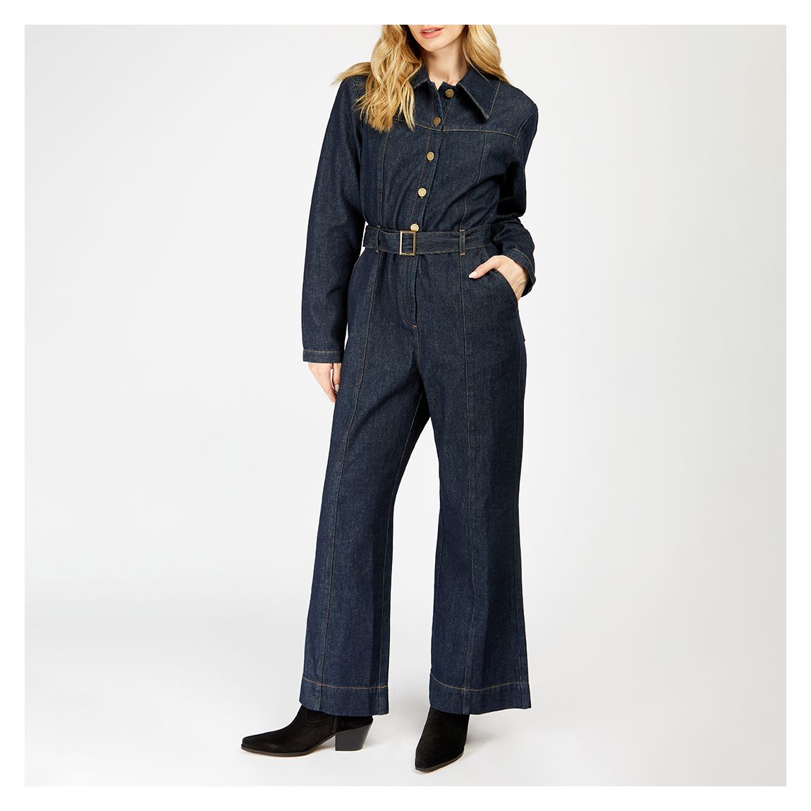 Blue Denim Belted Jumpsuit main product photo