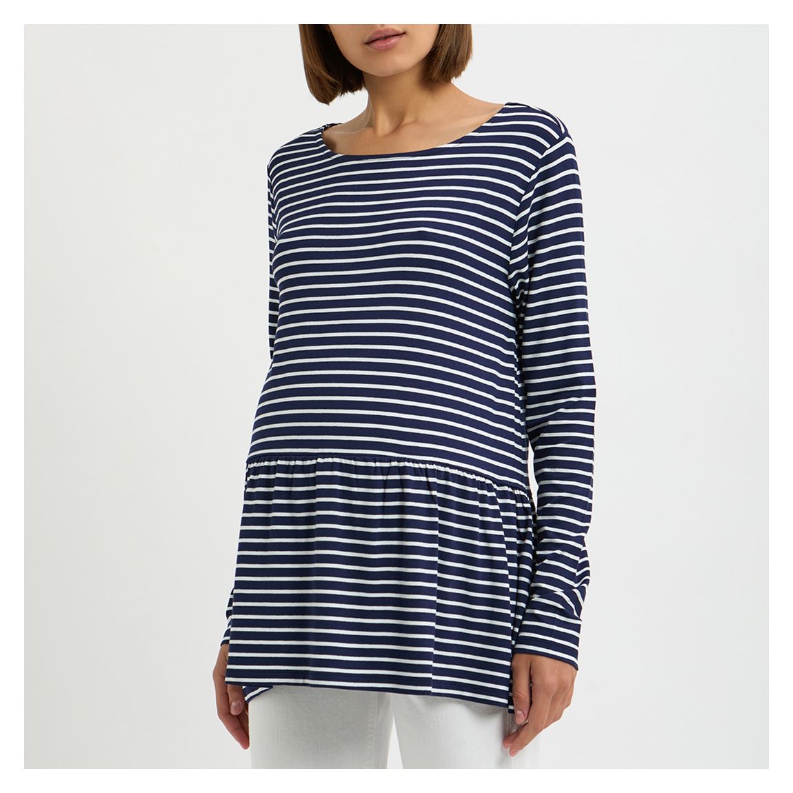 Navy Ecru Stripe Peplum Top main product photo