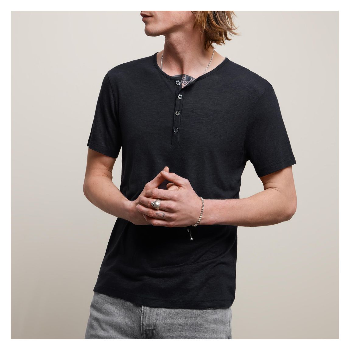 Black Slim Fit Henley Top main product photo