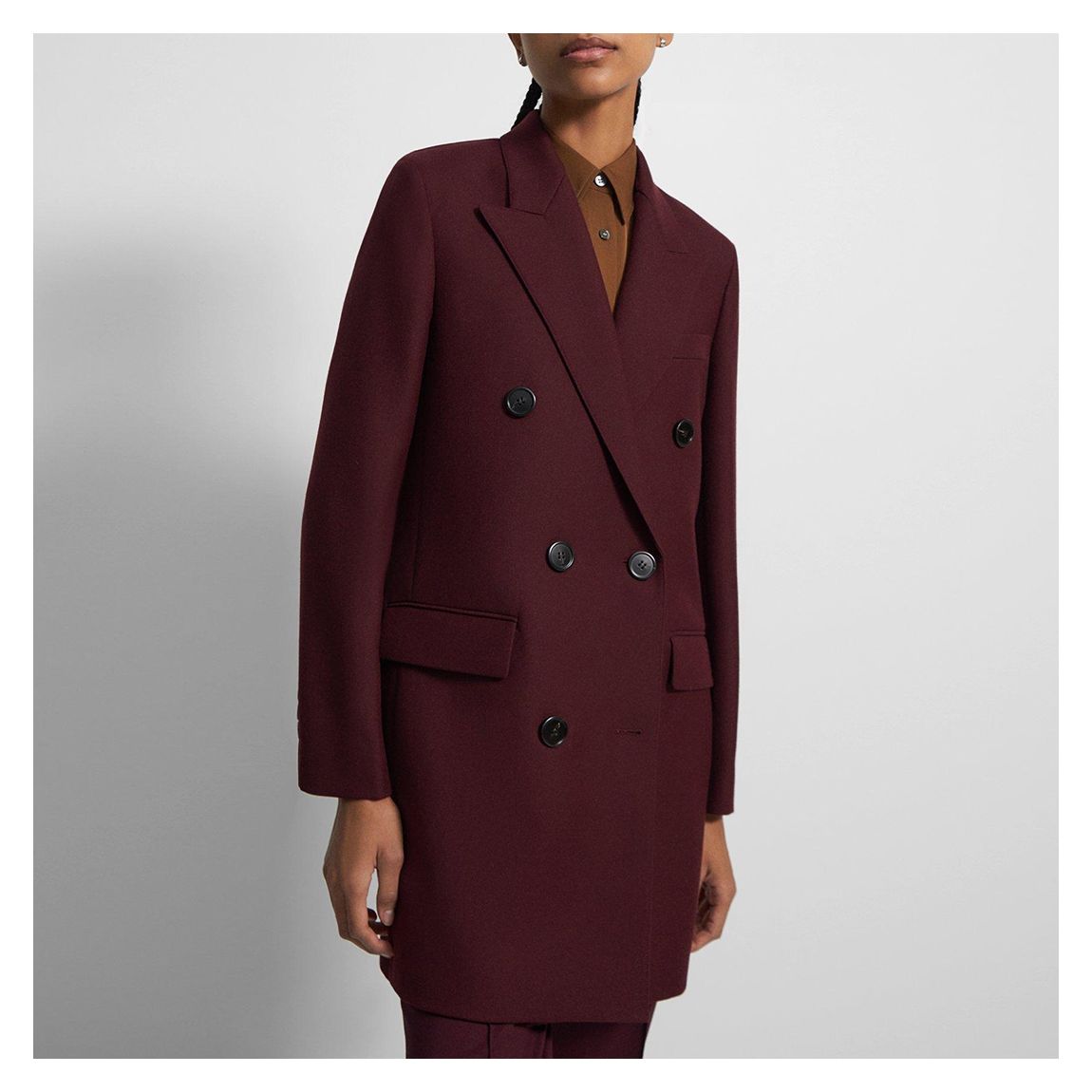 Dark Red Double Breasted Wool Blend Coat main product photo