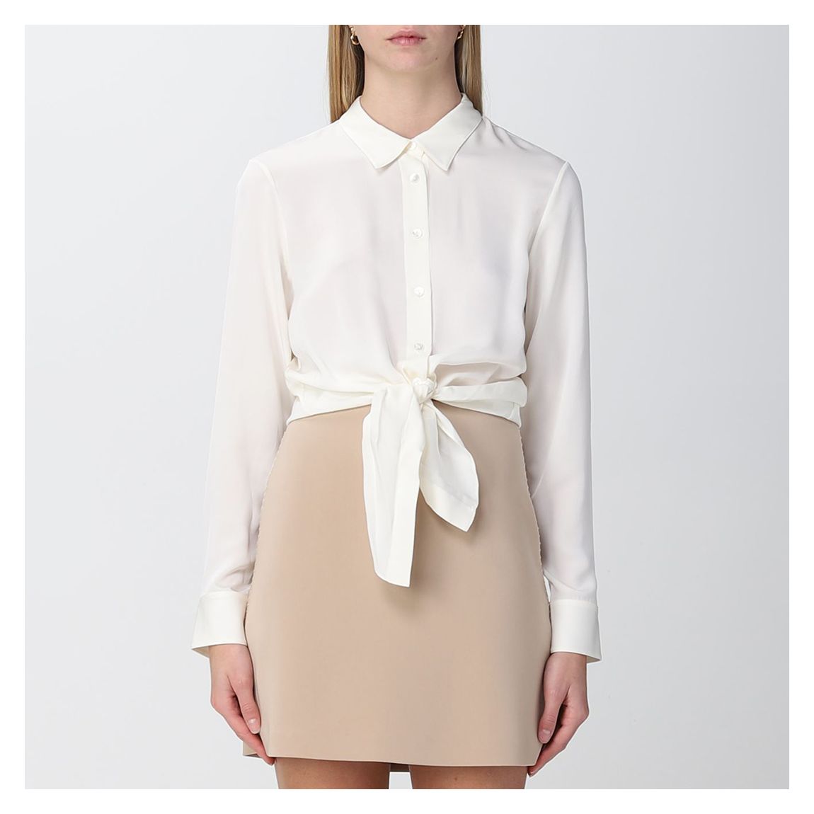 Ivory Tie Waist Silk Blouse main product photo