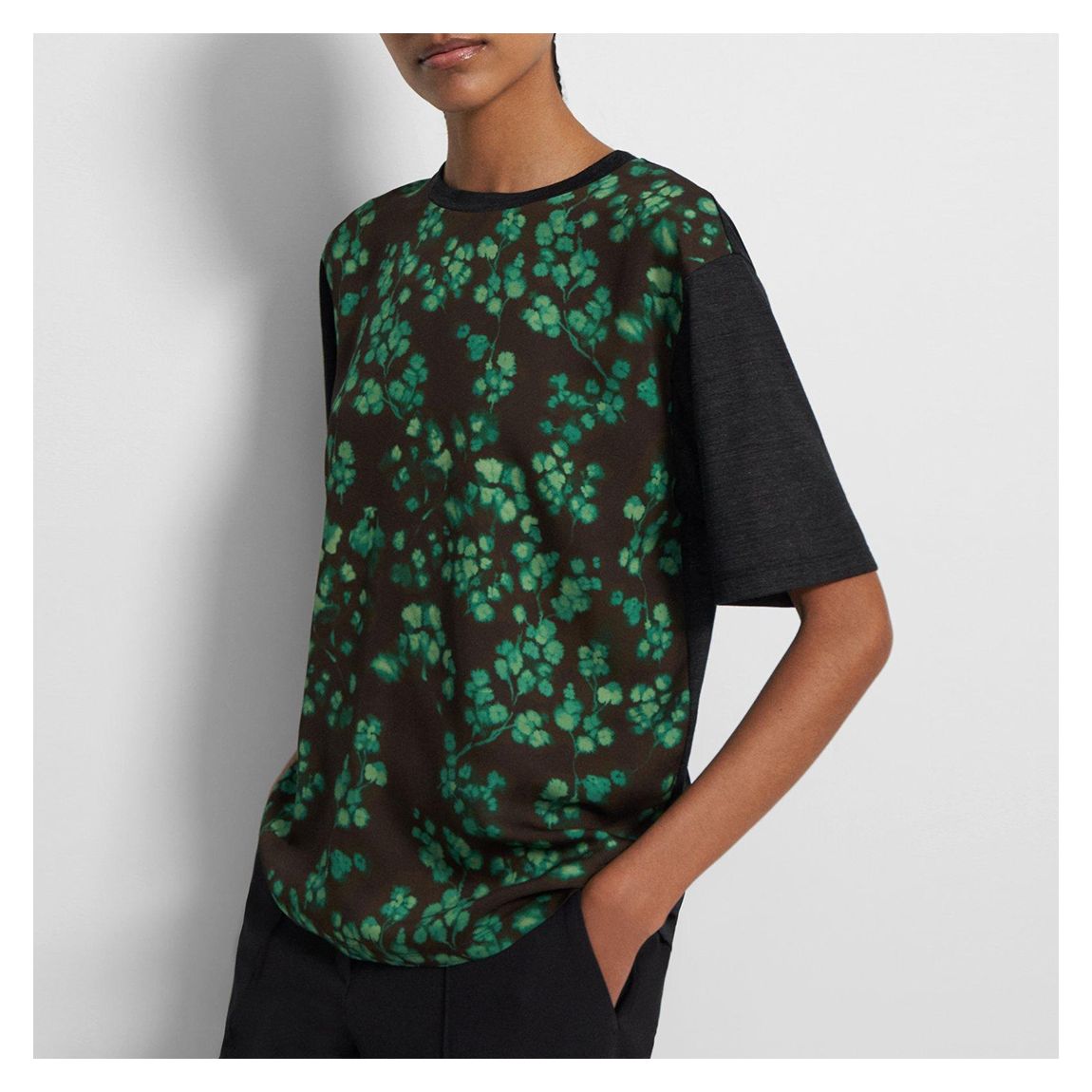 Green Floral Print Silk T-Shirt main product photo