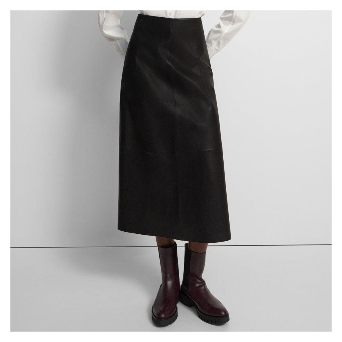 Black A-Line Leather Midi Skirt main product photo