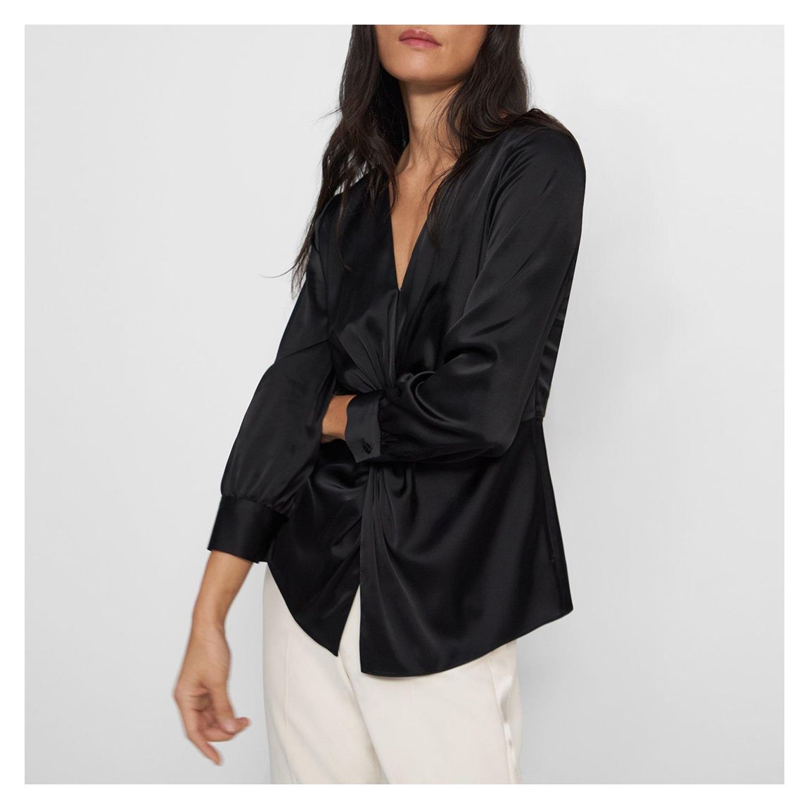 Black Twist Front Satin Blouse main product photo