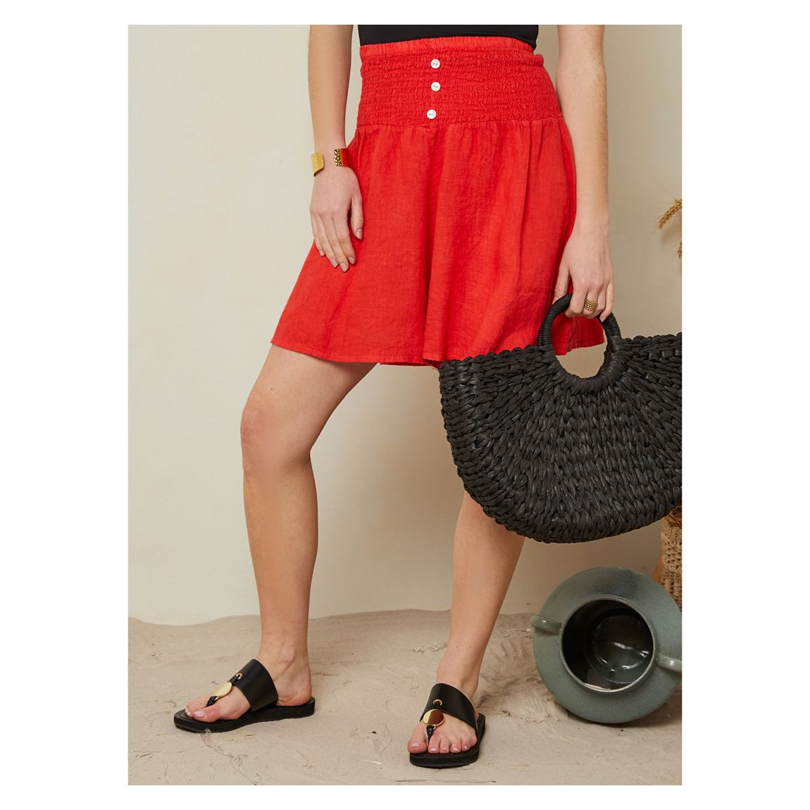 Red Linen Relaxed Fit Shorts main product photo