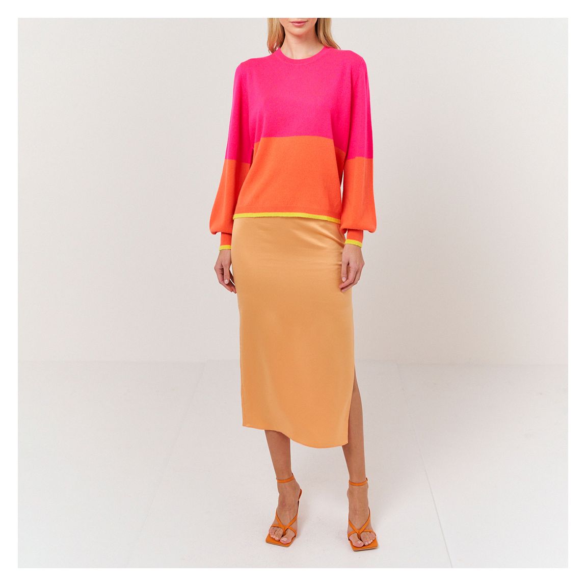 Pink Colour Block Cashmere Balloon Sleeve Jumper main product photo