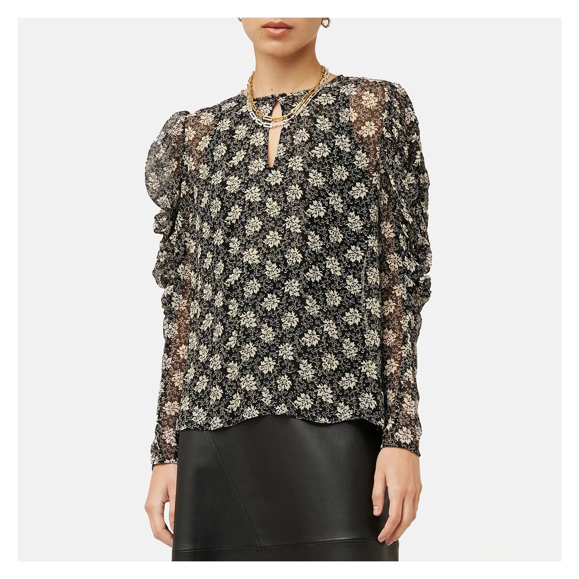 Black Leaf Print Crinkle Top main product photo