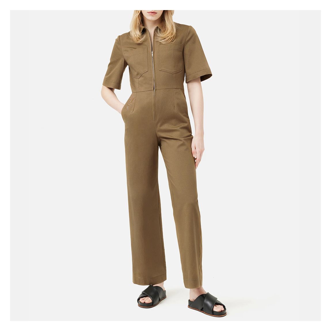 Camel Collar Neck Cotton Jumpsuit main product photo