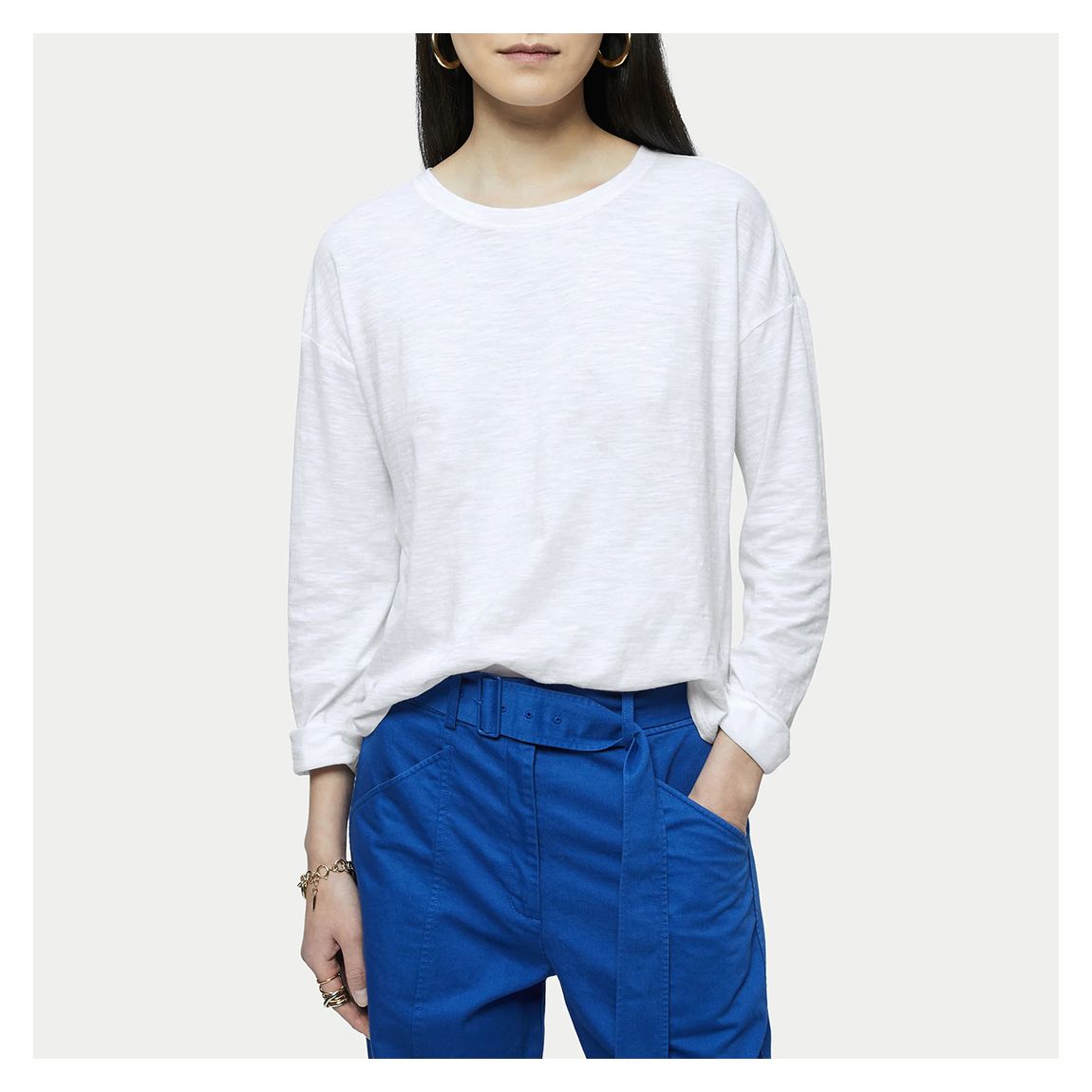 White Long Sleeve Relaxed Cotton T-Shirt main product photo