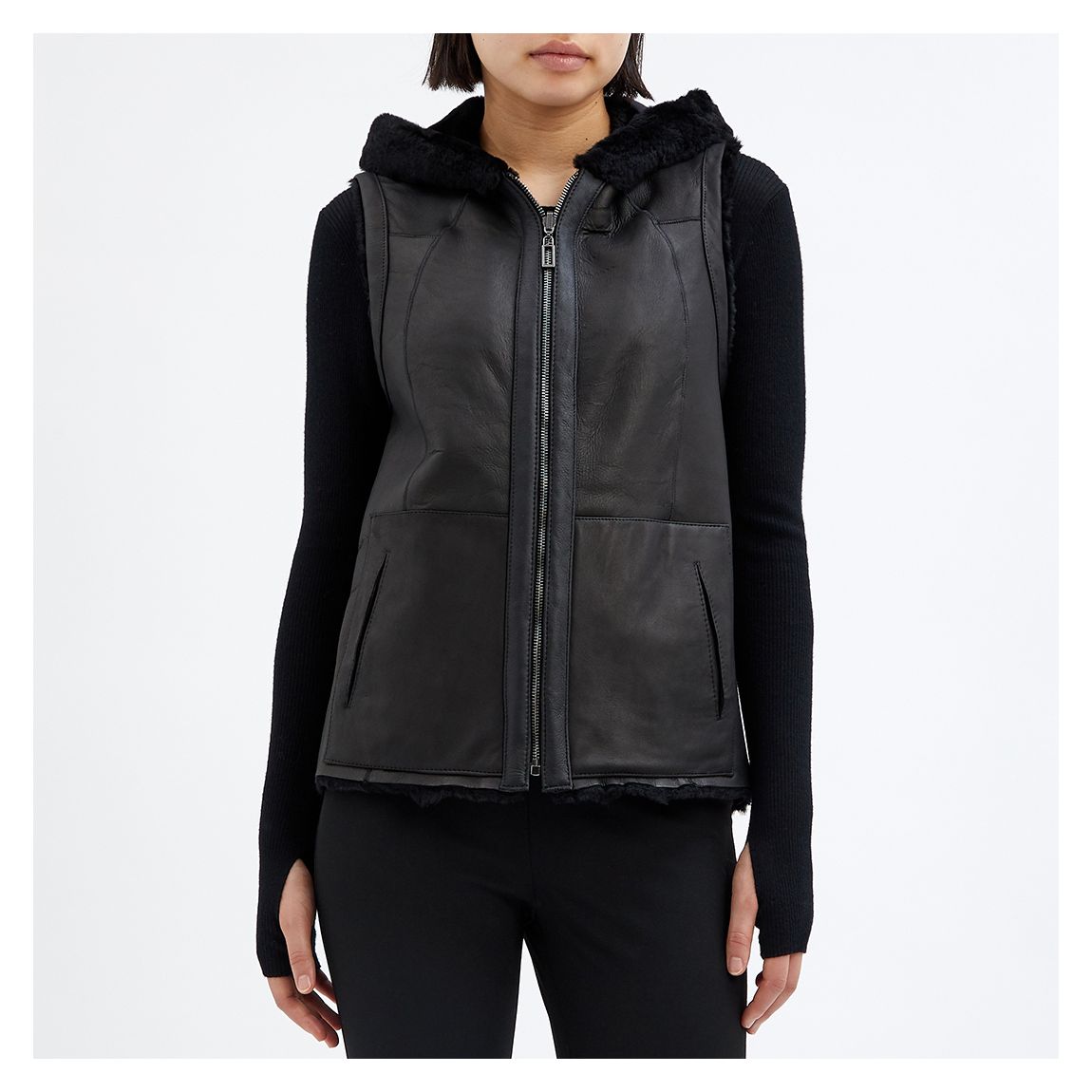 Black Shearling Hooded Reversible Gilet main product photo