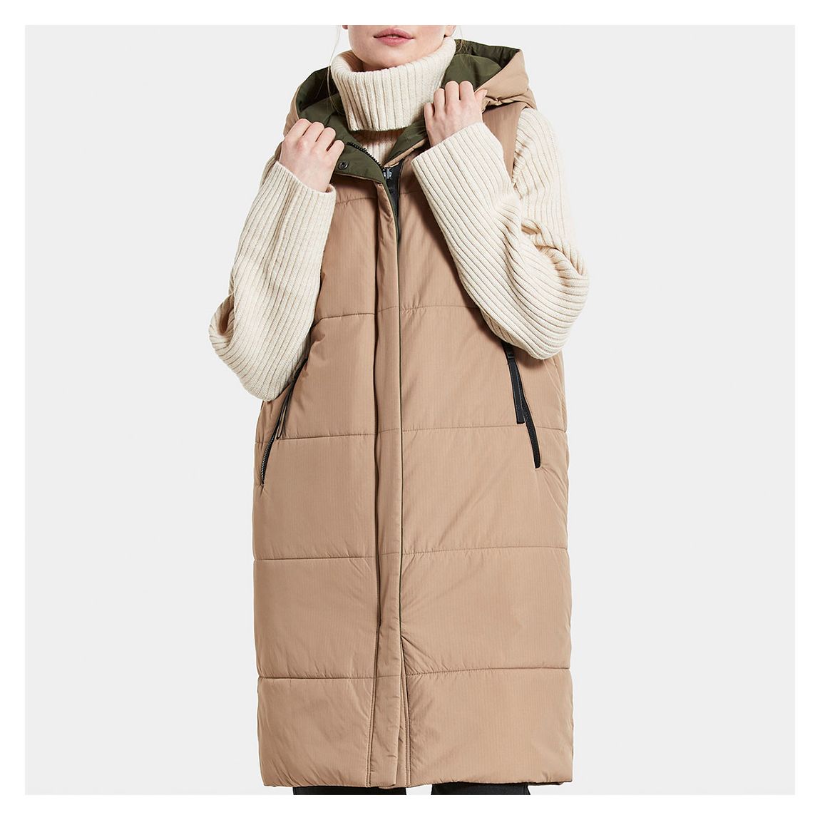 Khaki/Beige Aviva Reversible Longline Vest main product photo