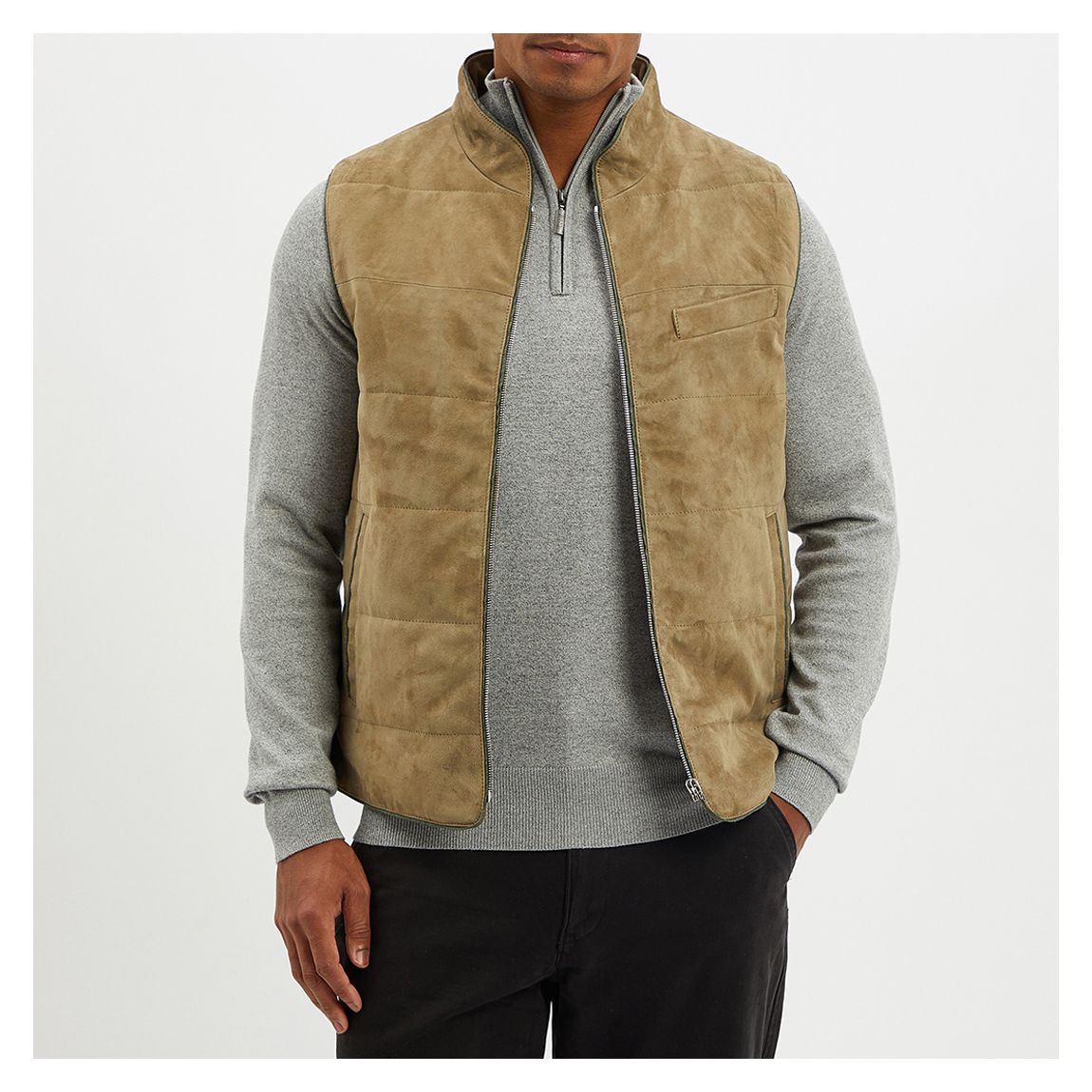 Taupe Suede Zip Gilet main product photo