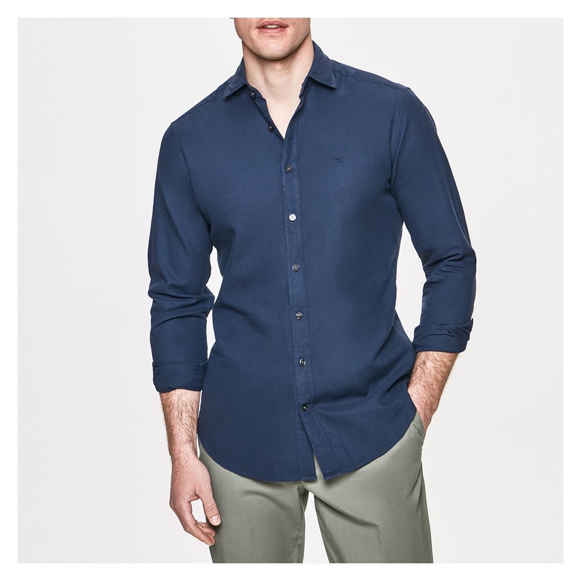 Navy Embroidered Design Cotton Shirt main product photo