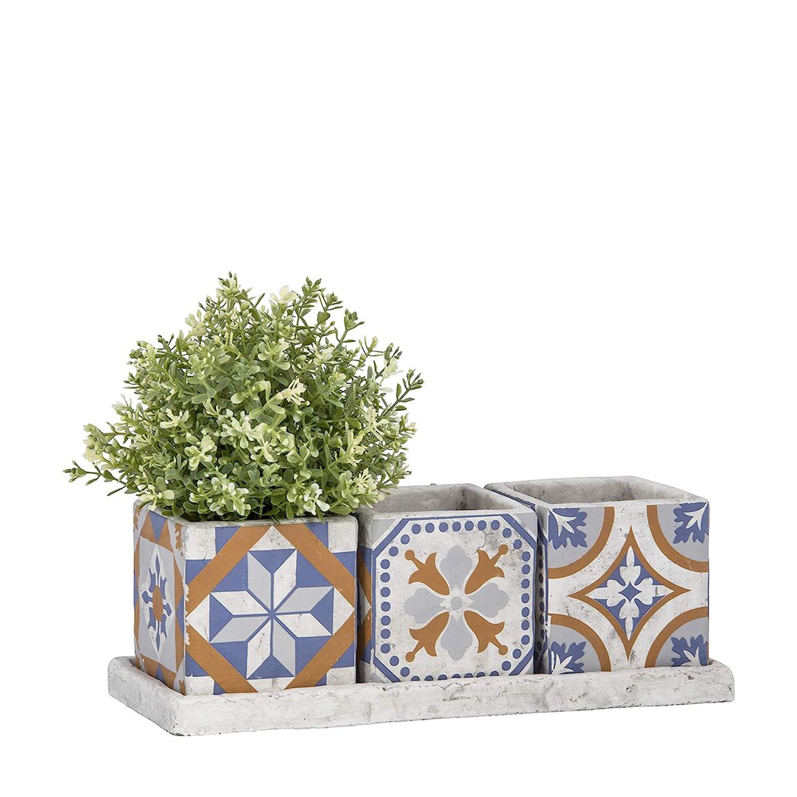 Set Of 3 Portuguese Tiled Pots On Tray main product photo