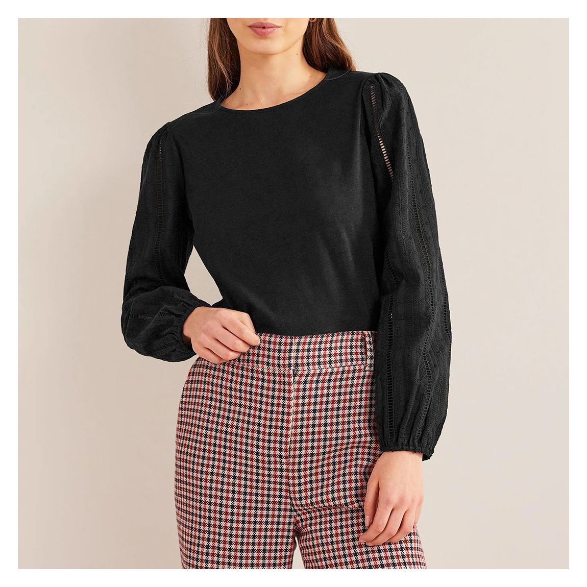 Black Cotton Broderie Sleeve Top main product photo