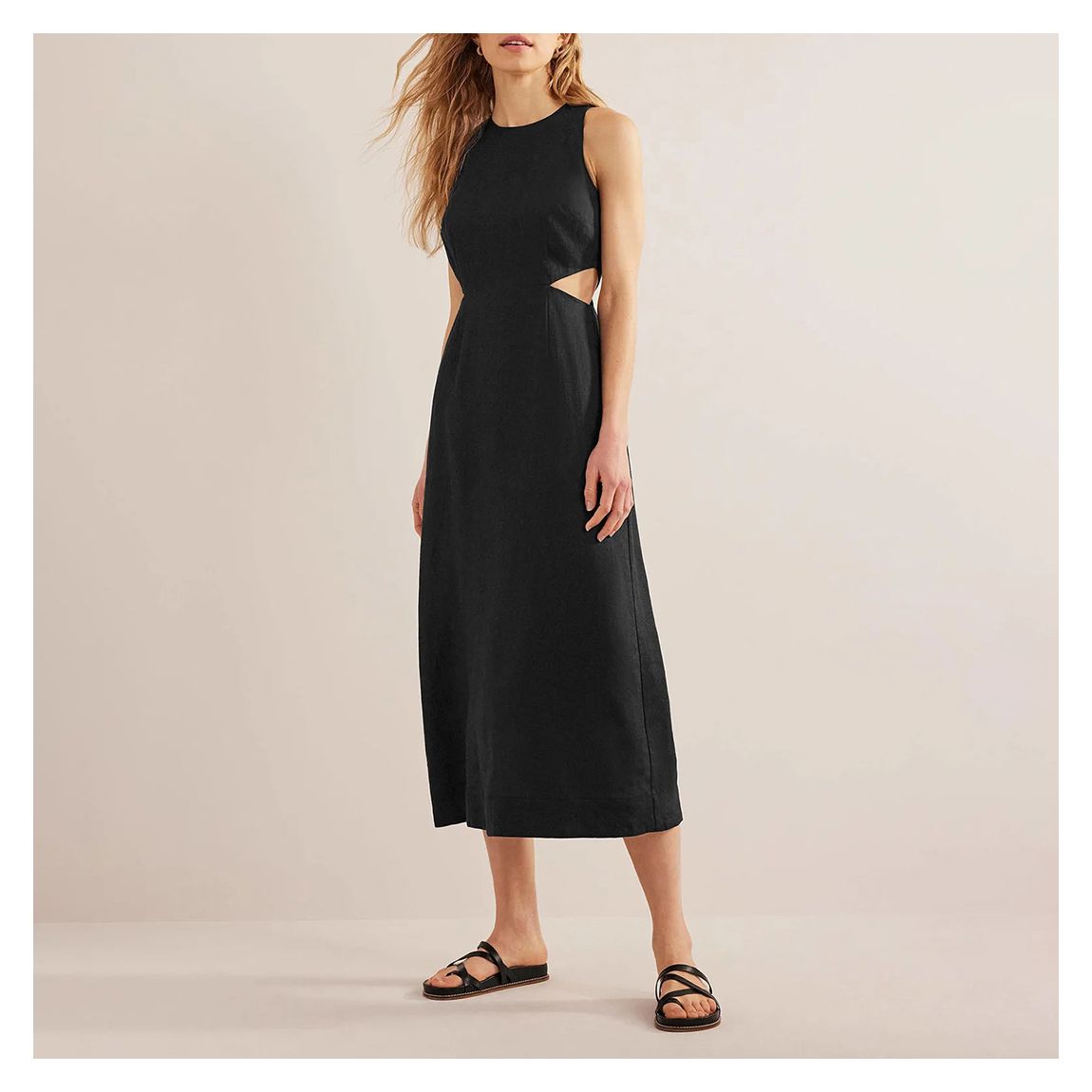 Black Cut Out Linen Midi Dress main product photo