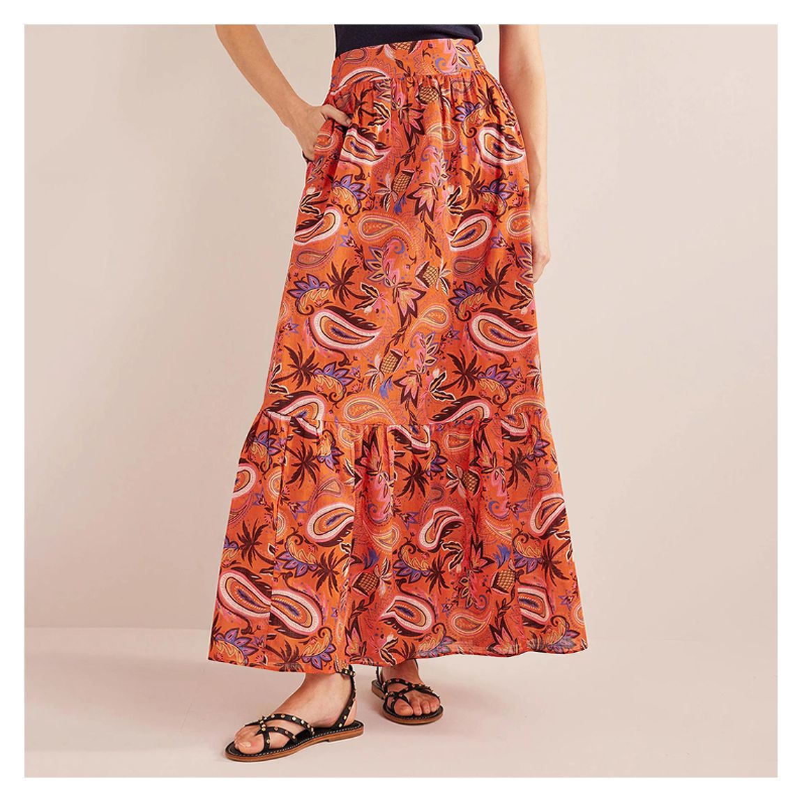 Coral Tiered Cotton Maxi Skirt main product photo