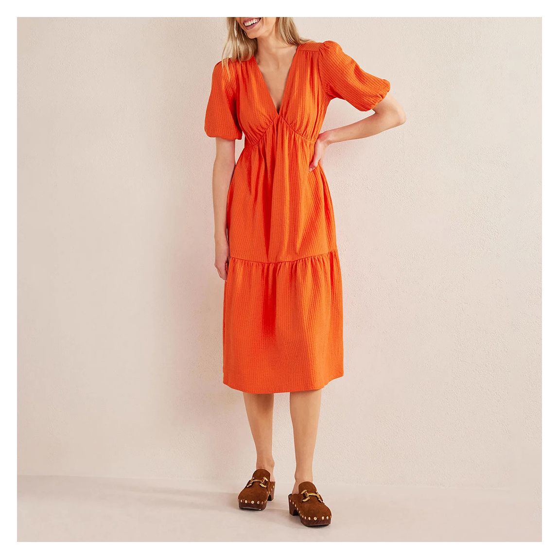 Orange Jersey Seersucker Midi Dress main product photo