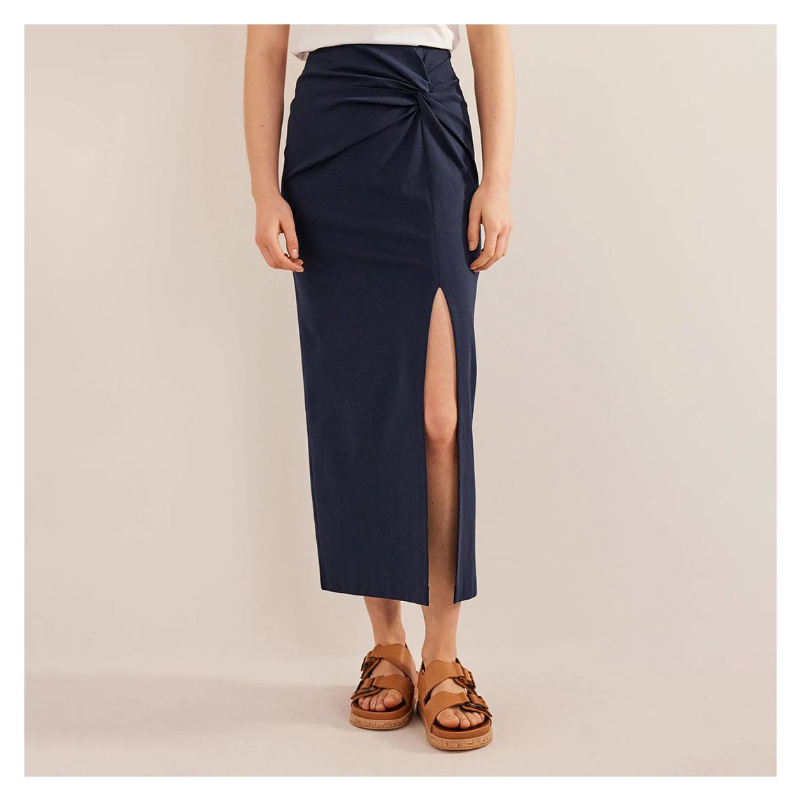 Navy Knot Detail Jersey Midi Skirt main product photo