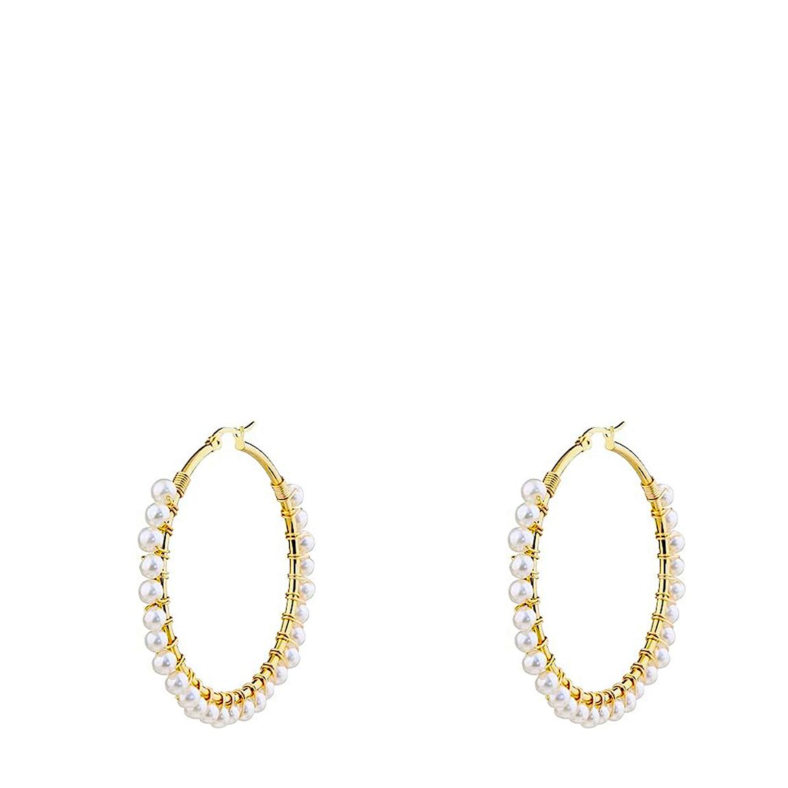 18K Gold Pearl Hoop Earrings main product photo