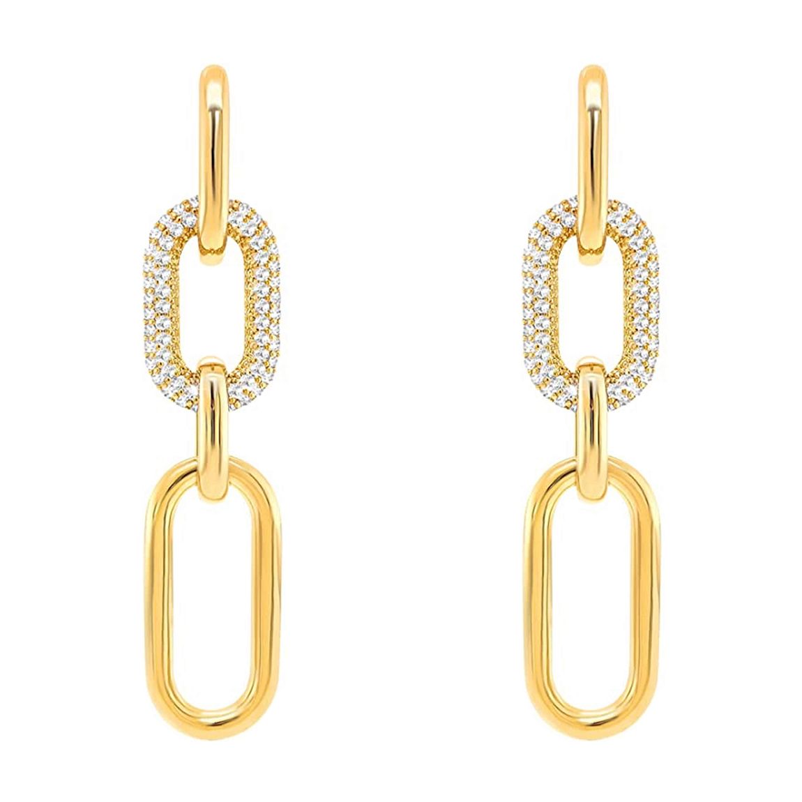 18K Gold Link Pave Modern Earrings main product photo