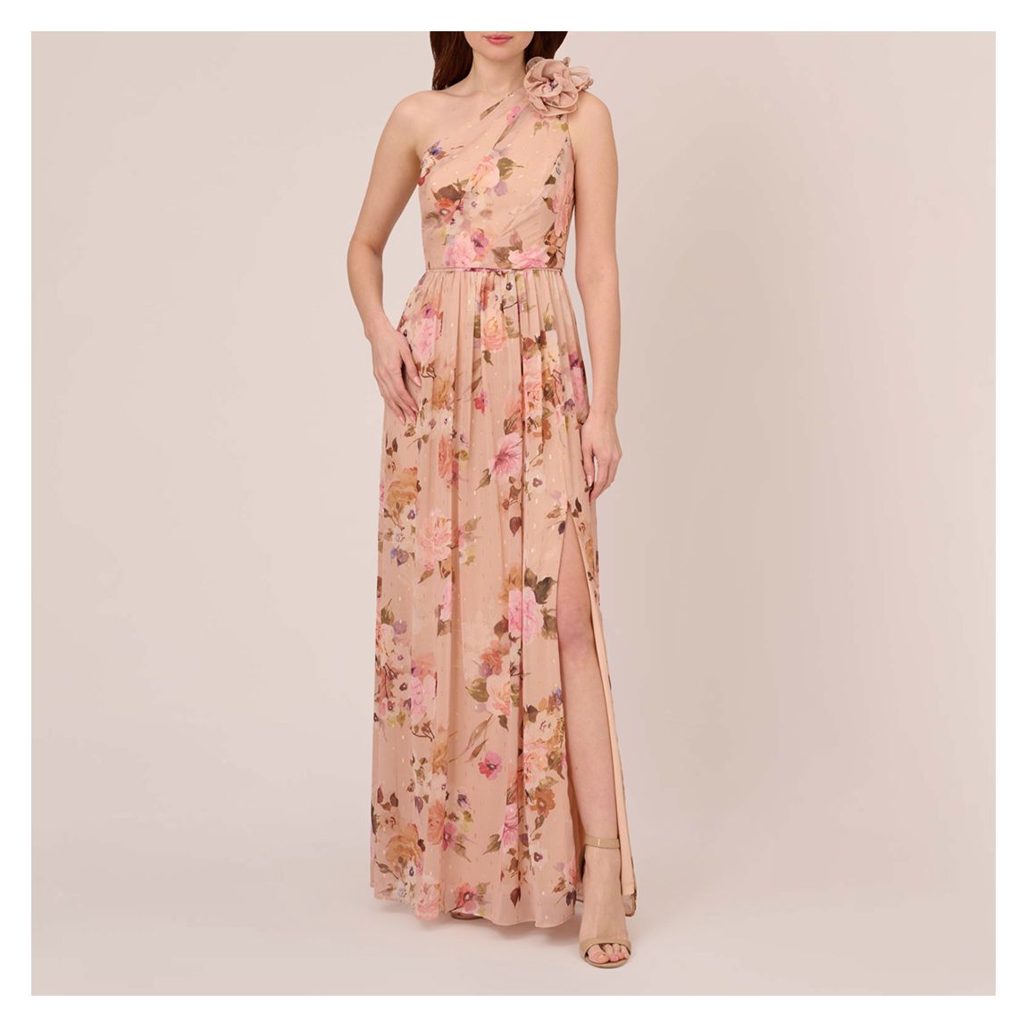 Multi Floral One Shoulder Chiffon Gown main product photo